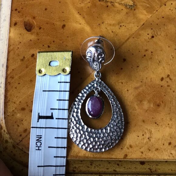 Purple Star Ruby Sterling Silver Earrings - Picture 3 of 7